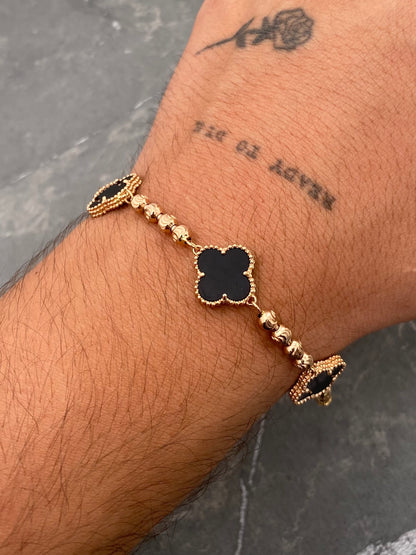 Pulso Lucky Clover Piedra Negra 10.5gr / 18cm / 13.9mm — Oro Rosado