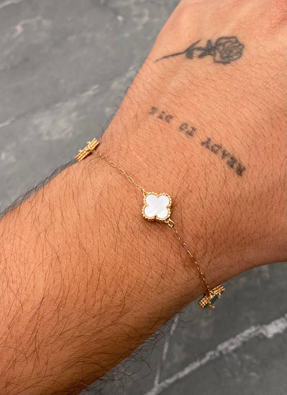Pulso Lucky Clover Piedra Verde y Blanca 3.45gr / 18cm / 9.7mm — Oro Rosado