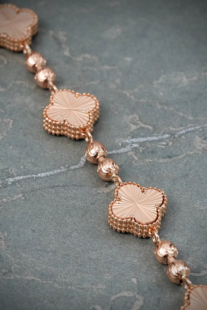 Pulso lucky clover diamantado 24.65gr / Largo 21.5cm / Oro Rosado Nac M