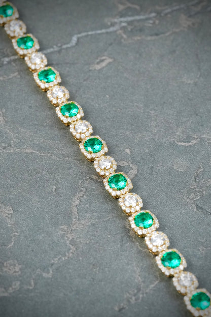 Pulso tenis con 736pts de moissanita verde y blanca 14.1gr / Largo 19cm / Oro Amarillo (Joya) M