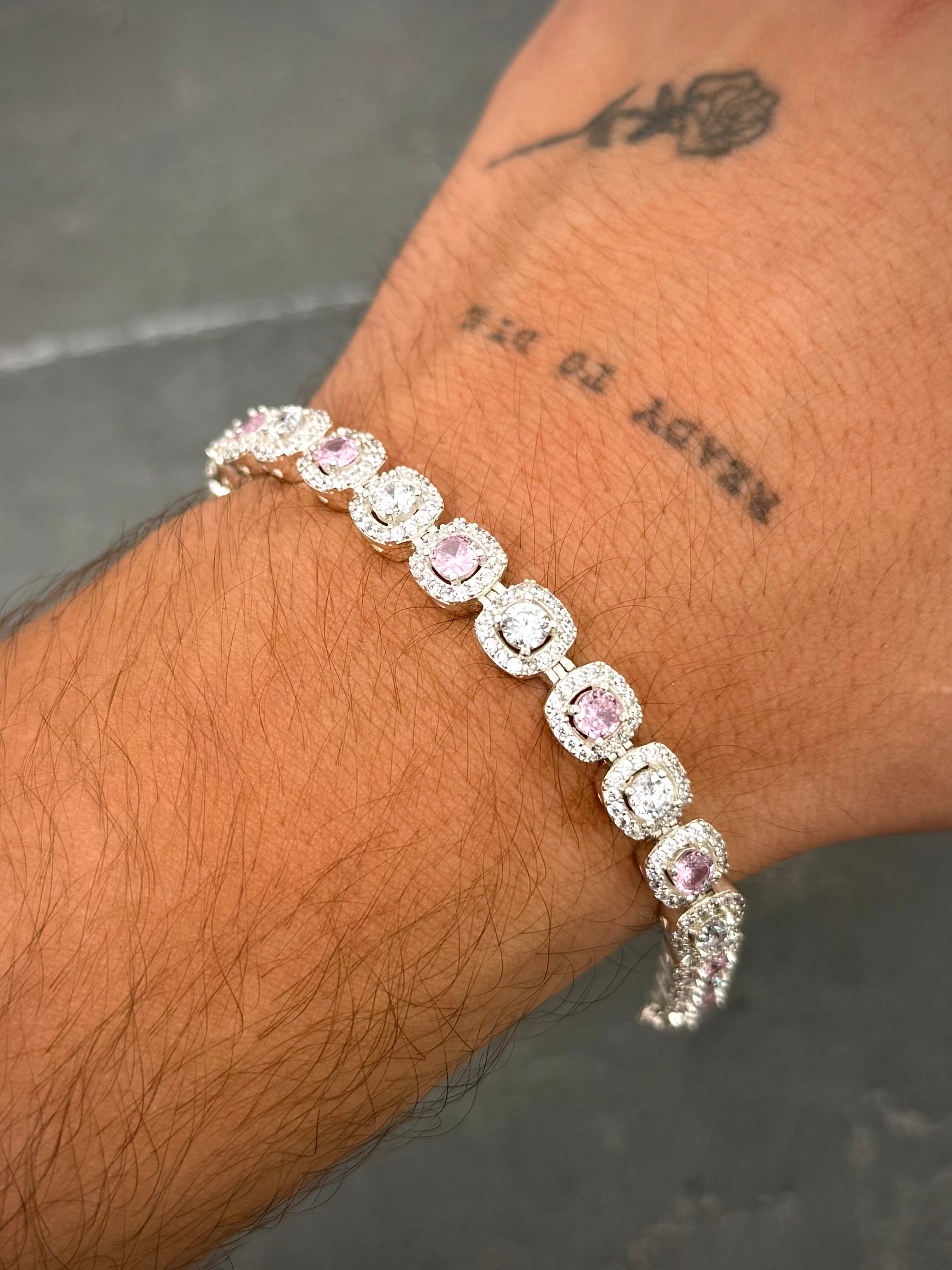 Pulso tenis con swarovski rosado y blanco 20.65gr / Largo 18cm / Plata (Joya) M