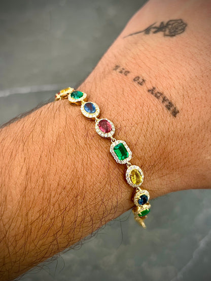 Pulso con 621pts zafiro, 288pts esmeralda y 245pts diamante LB 11.9gr / Largo 19cm / Oro Amarillo (Joya) M