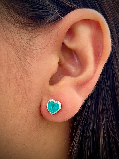 Topos corazon con 256pts de paraiba y 40pts de moissanitas 2.7gr / Largo 0.7cm — Oro Blanco