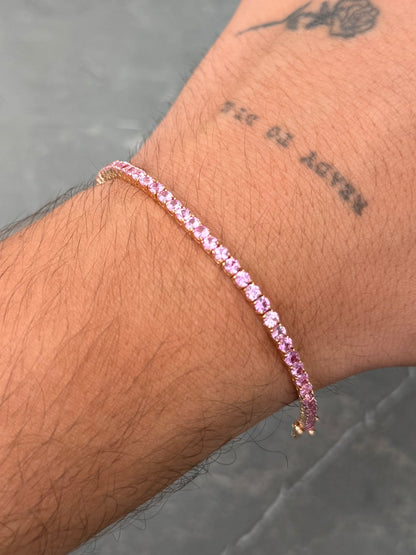 Pulso tenis con 605pts de zafiro 9.35gr / Largo 18cm — Oro Rosado