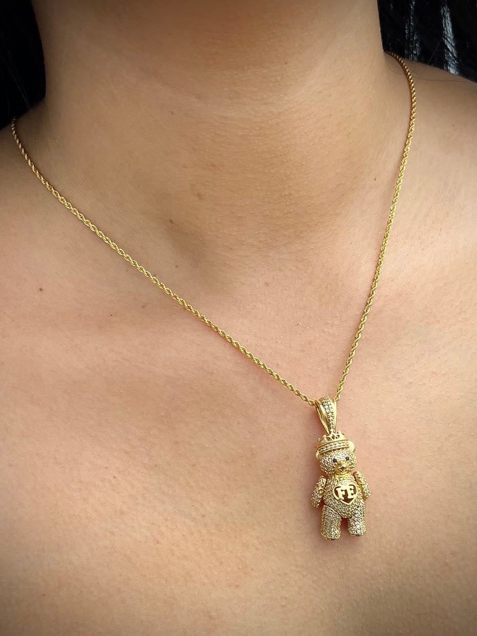 Dije oso con swarovski blanco y negro 12gr / Largo 4.2cm / Oro Amarillo Nac B