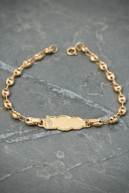 Pulso bebe con placa virgen de la milagrosa 1.95gr / Largo 14cm — Oro Amarillo