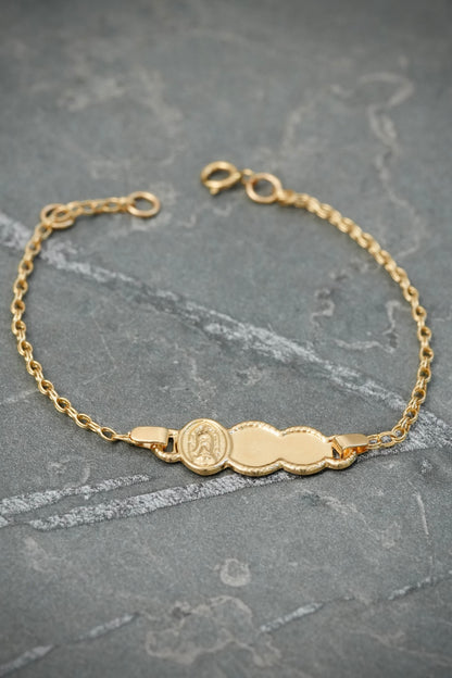 Pulso bebe con placa virgen de guadalupe 1.3gr / Largo 14.5cm — Oro Amarillo