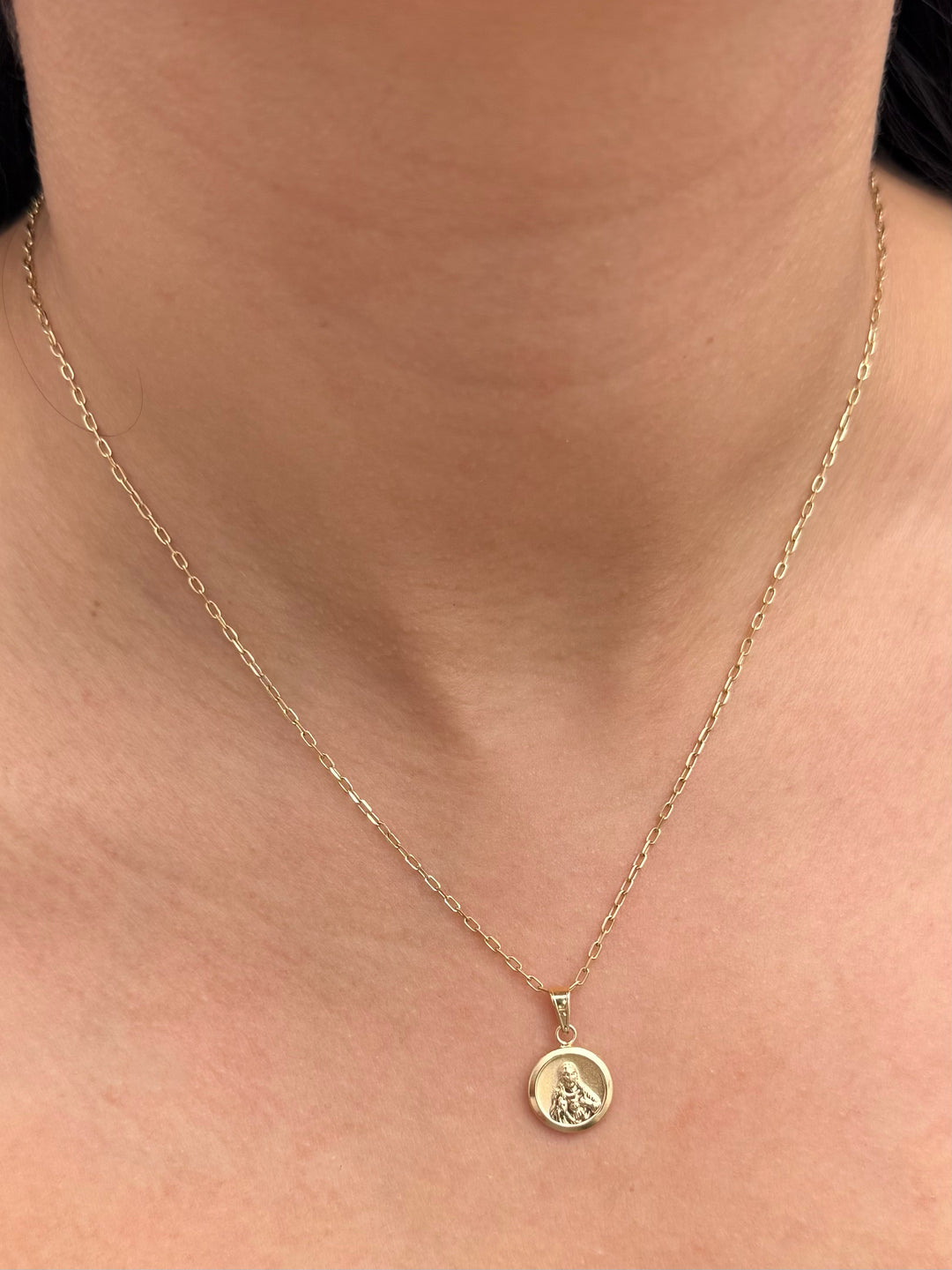 Dije virgen del carmen y corazon de jesus 0.6gr / Largo 1.8cm — Oro Amarillo