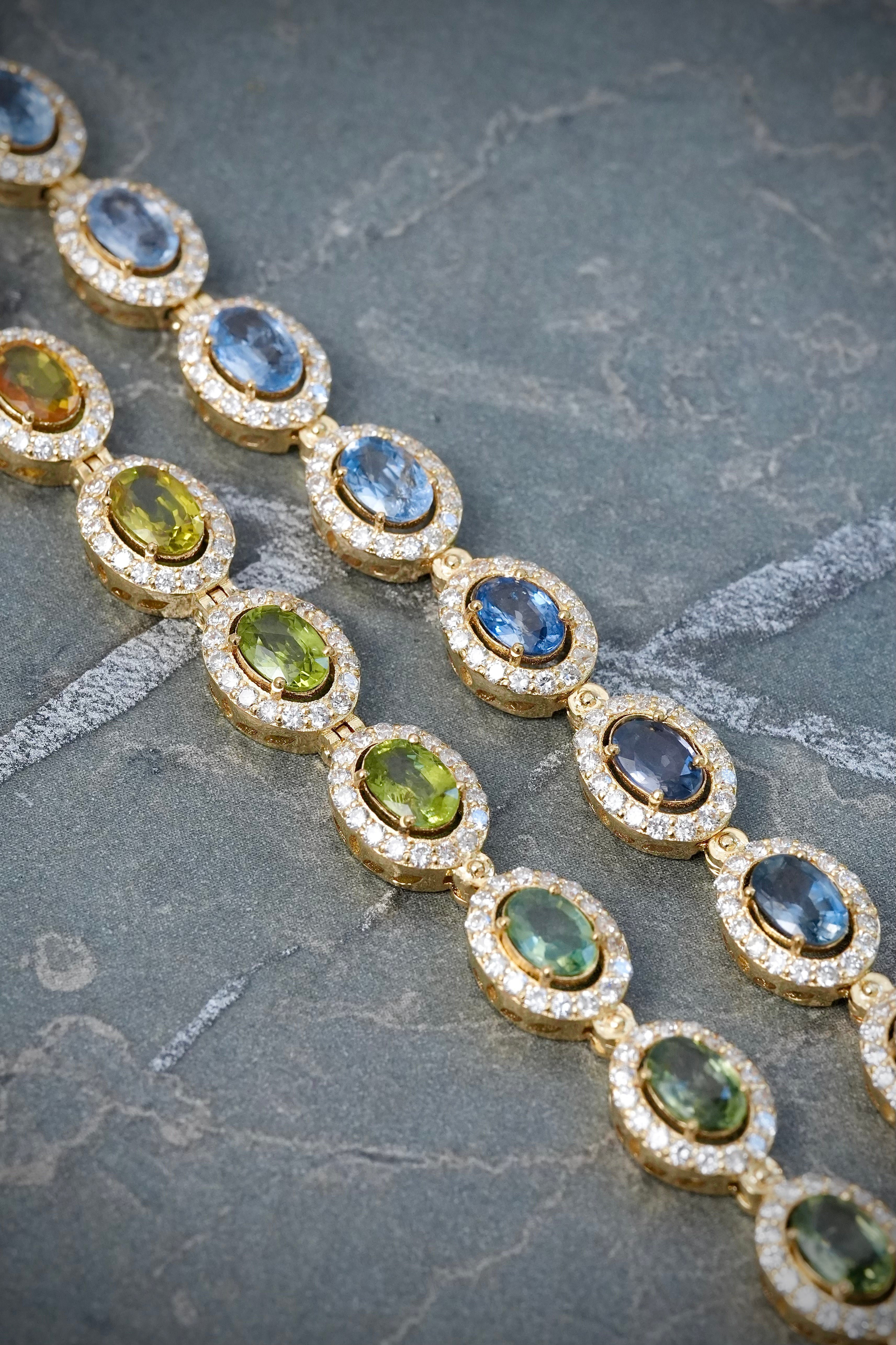 Cadena con 2050pts zafiro y 478pts diamante LB 43.25gr / Largo 45cm / Oro Amarillo (Joya) M