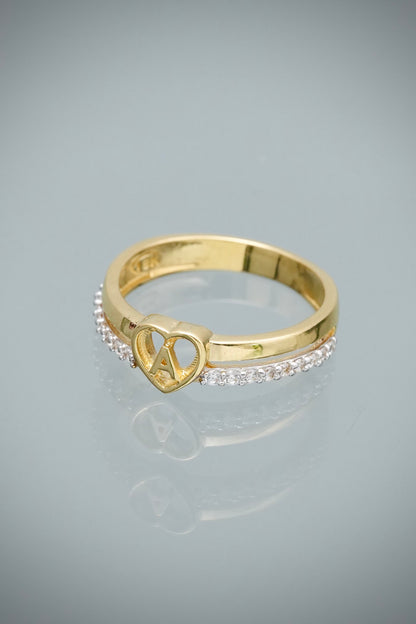 Anillo Corazon con Swarovski Blanco 2.6gr / Talla 5 — Oro Amarillo