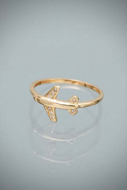 Anillo Avion con Swarovski Blanco 1.75gr / Talla 7 — Oro Amarillo