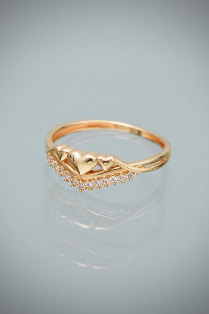 Anillo Corazones con Swarovski Blanco 1.6gr / Talla 5 3/4 — Oro Amarillo
