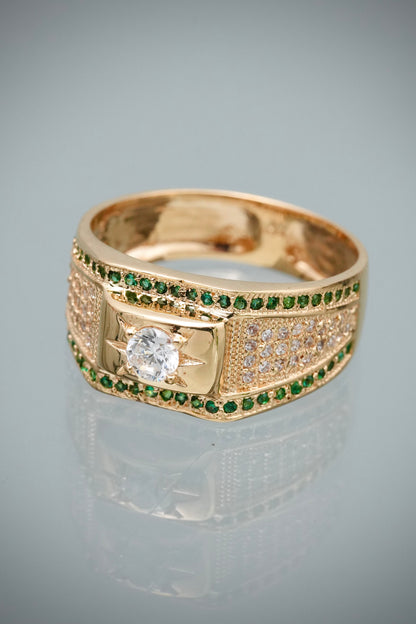 Anillo con Swarovski Verde y Blanco 5.9gr / Talla 10 — Oro Amarillo