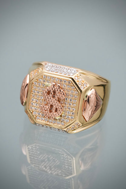 Anillo Signo Peso con Swarovski Blanco 11.1gr / Talla 10 1/2 — Dos Oros