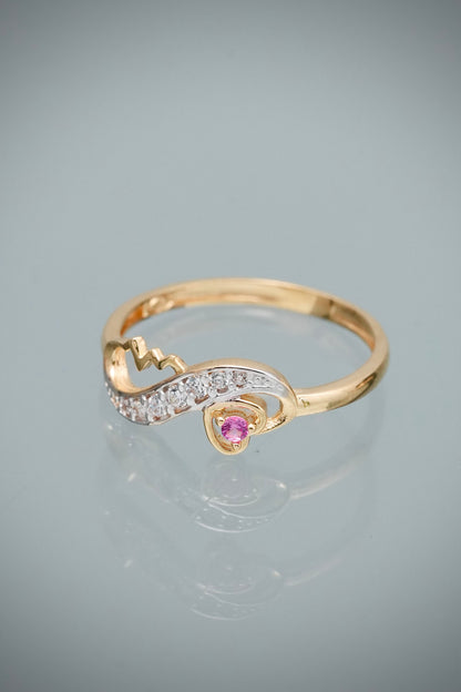 Anillo con Swarovski Rosado y Blanco 1.5gr / Talla 6 — Oro Amarillo