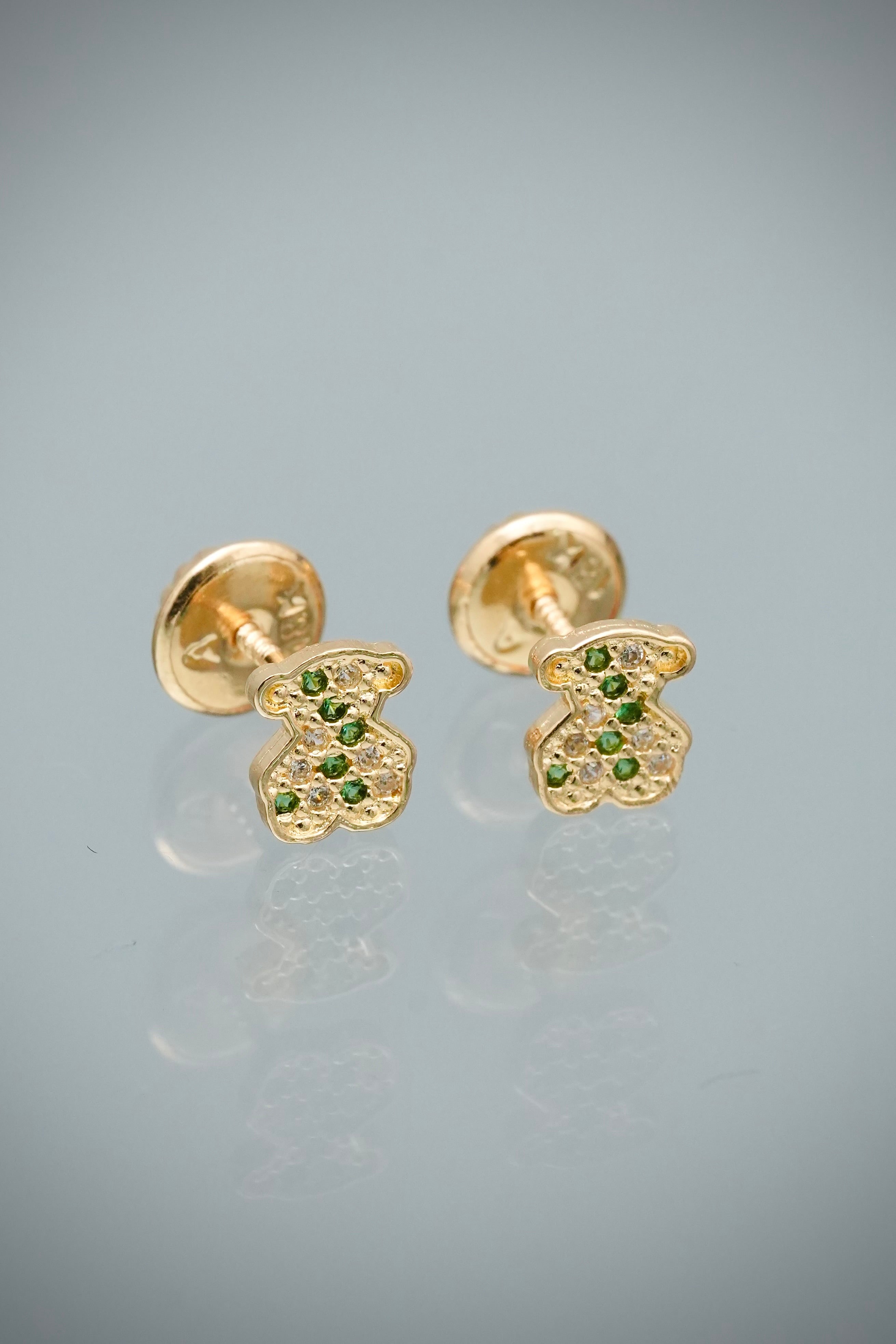 Topos Oso Th con Swarovski Verde y Blanco 0.75gr / 0.6cm / 4.8mm — Oro Amarillo