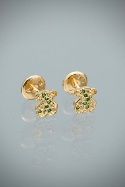 Topos Oso Th con Swarovski Verde y Blanco 0.75gr / 0.6cm / 4.8mm — Oro Amarillo