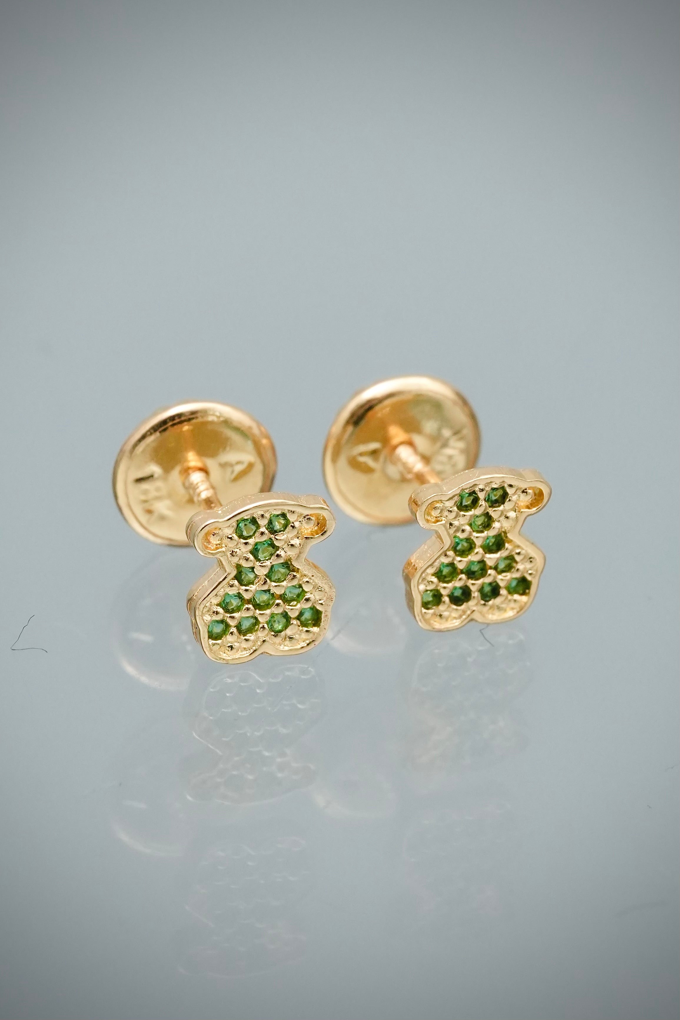 Topos Oso Th con Swarovski Verde 0.75gr / 0.6cm / 4.8mm — Oro Amarillo