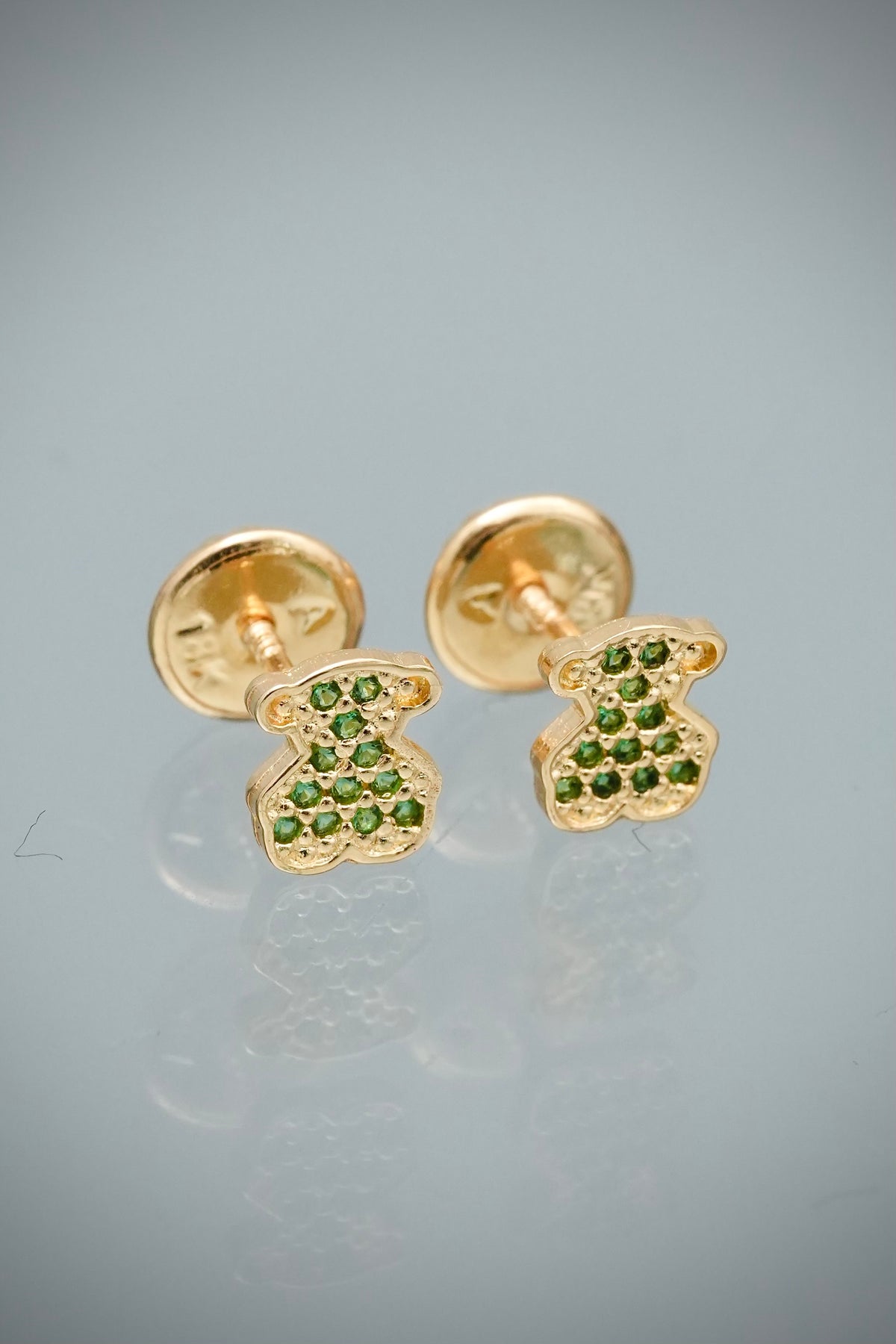 Topos Oso Th con Swarovski Verde 0.8gr / 0.6cm / 4.8mm — Oro Amarillo