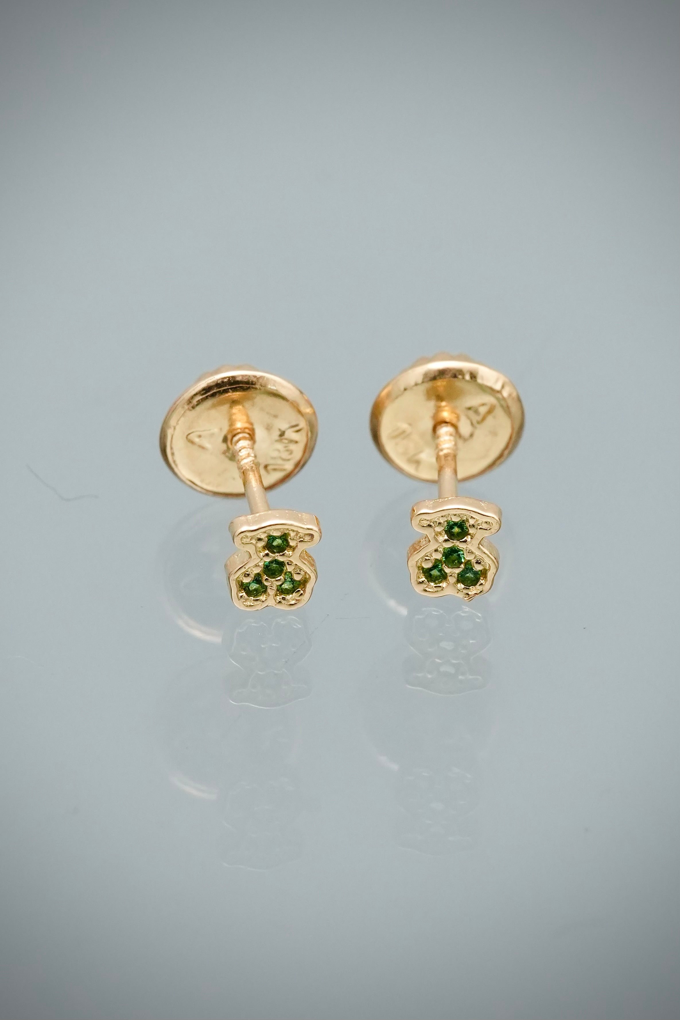 Topos Oso Th con Swarovski Verde 0.5gr / 0.3cm / 3.2mm — Oro Amarillo
