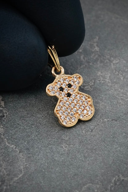 Dije Oso Th con Swarovski Blanco y Negro 1.3gr / 2cm / 1mm — Oro Amarillo