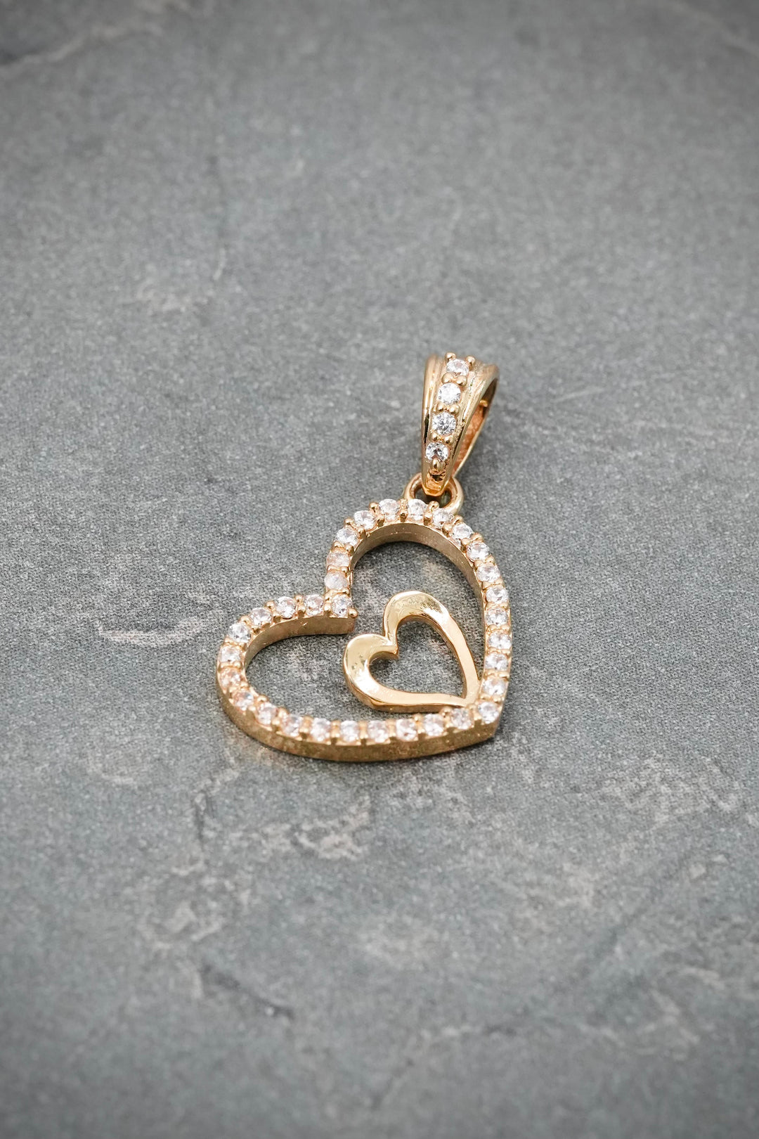 Dije Corazon Swarovksi Blanco 1.2gr / 2.1cm / 11mm — Oro Amarillo