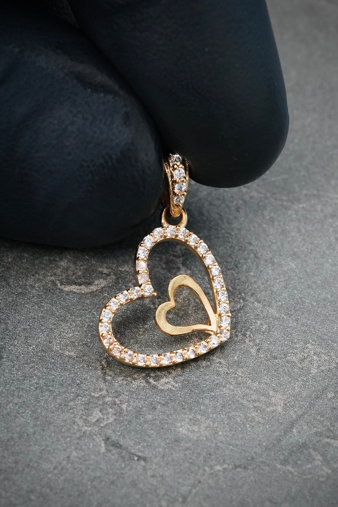 Dije Corazon Swarovksi Blanco 1.2gr / 2.1cm / 11mm — Oro Amarillo