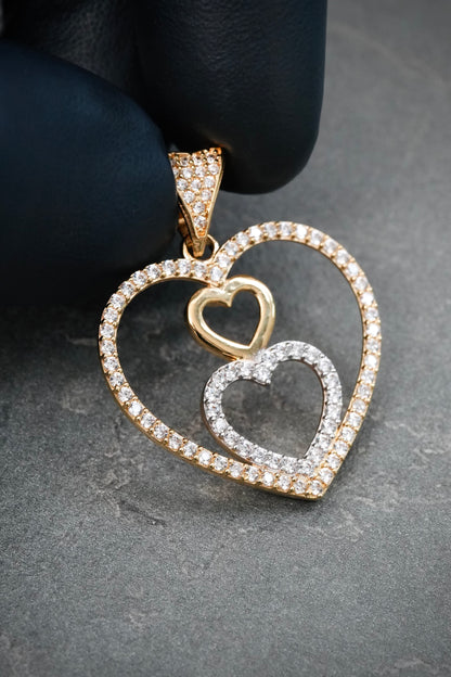 Dije Corazones con Swarovski Blanco 3.4gr / 3.2cm / 25.8mm — Oro Amarillo
