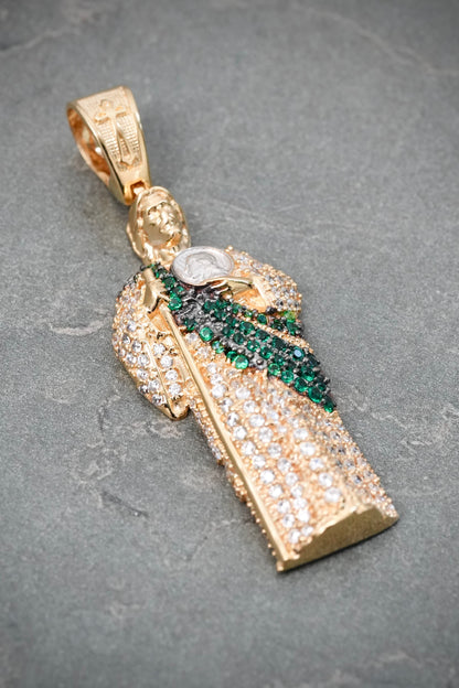 Dije San Judas con Swarovski Verde y Blanco 7.5gr / 5cm / 17.6mm — Oro Amarillo