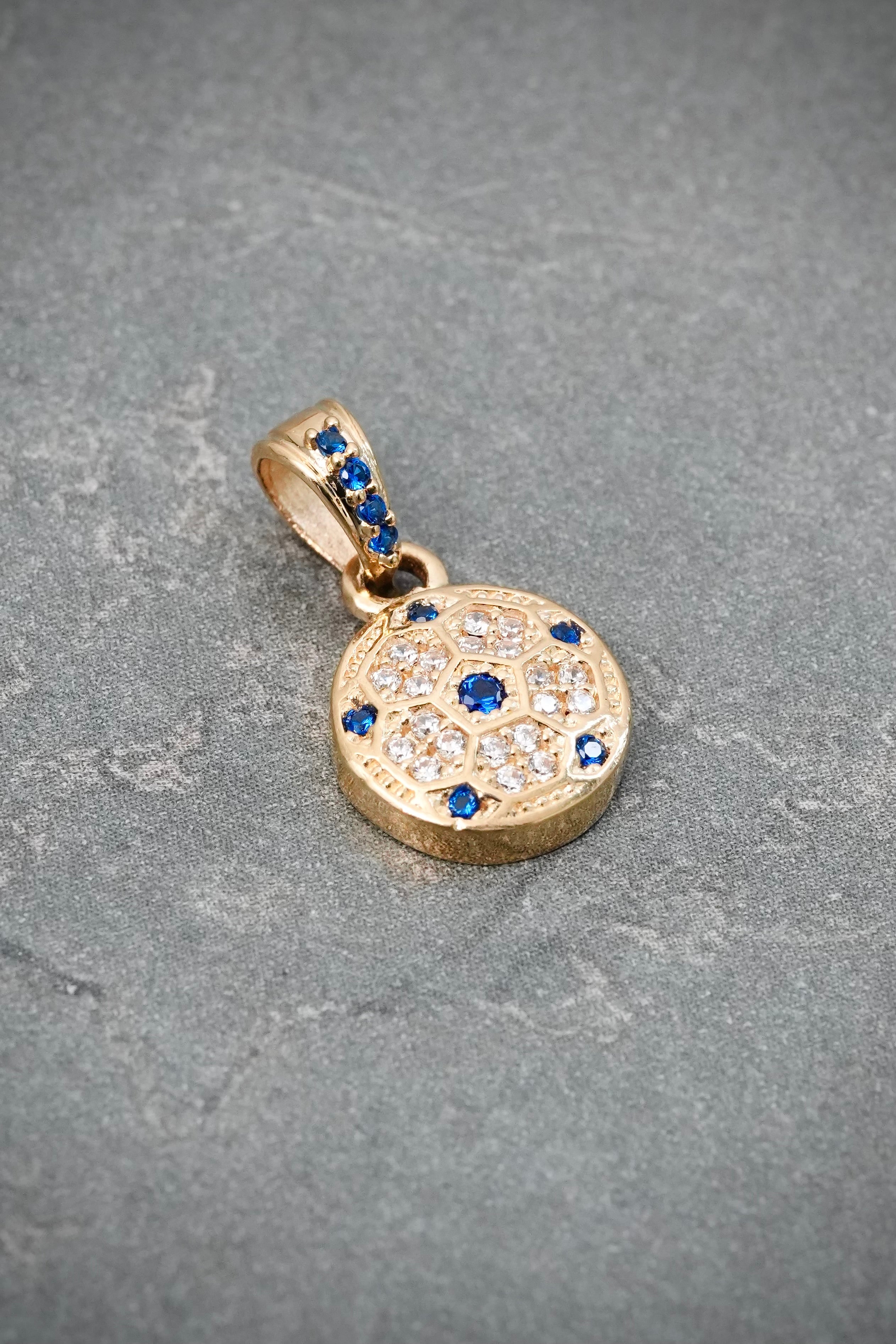 Dije Balon con Swarovski Azul y Blanco 1.5gr / 1.7cm / 9.9mm — Oro Amarillo