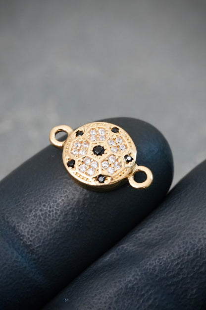 Herraje Balon con Swarovski Negro y Blanco 1.3gr / 1.5cm / 9.7mm — Oro Amarillo