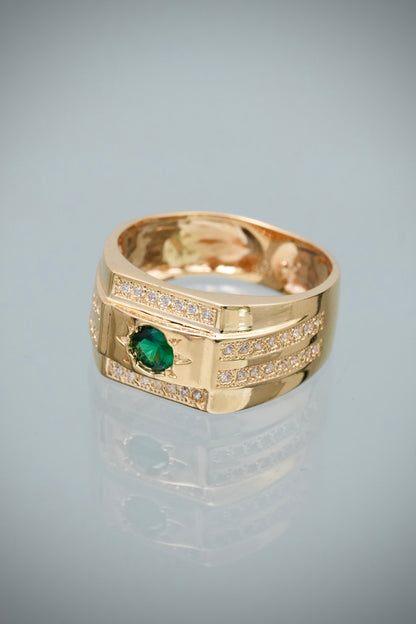 Anillo con Swarovski Verde y Blanco 5.9gr / Talla 10 1/4 — Oro Amarillo