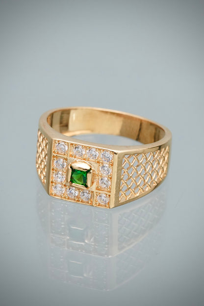 Anillo con Swarovski Blanco y Verde 5.6gr / Talla 10 1/2 — Oro Amarillo