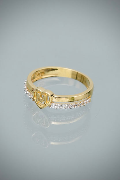 Anillo Corazon con Swarovski Blanco 2.7gr / Talla 6 1/4 — Oro Amarillo