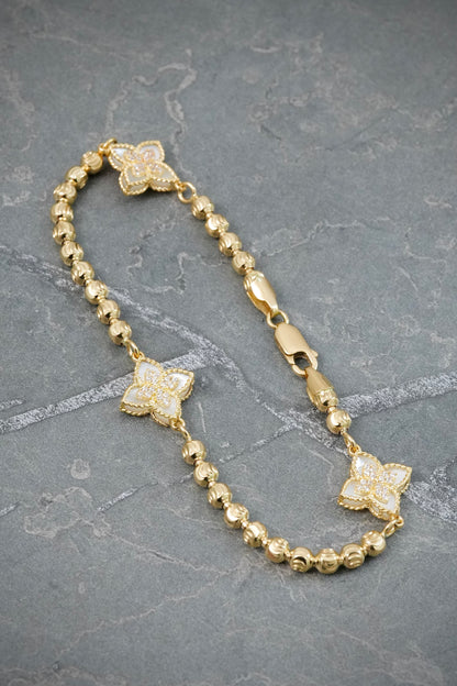 Pulso Lucky Clover Piedra Blanca 9.4gr / 20.5cm / 13.2mm — Oro Amarillo