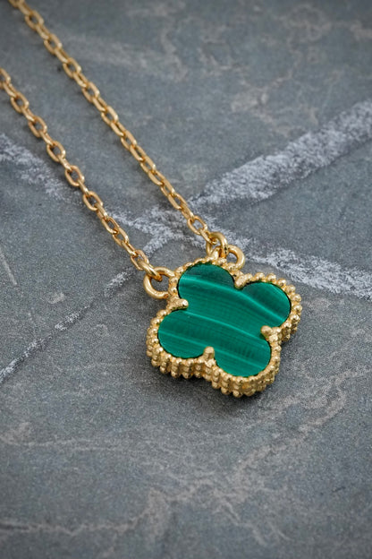 Cadena Lucky Clover Piedra Verde 3gr / 45cm / 1.4mm — Oro Amarillo