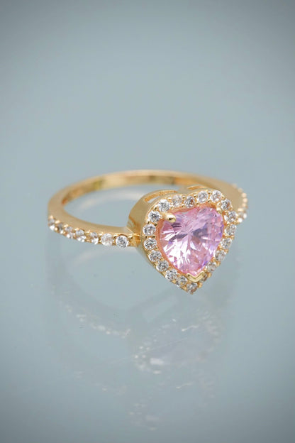 Solitario con Swarovski Rosado y Blanco 2.9gr / Talla 6 1/4 — Oro Amarillo