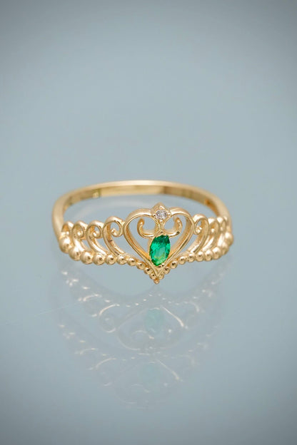 Anillo Corona con Swarovski Verde 1.9gr / Talla 6 1//2 — Oro Amarillo