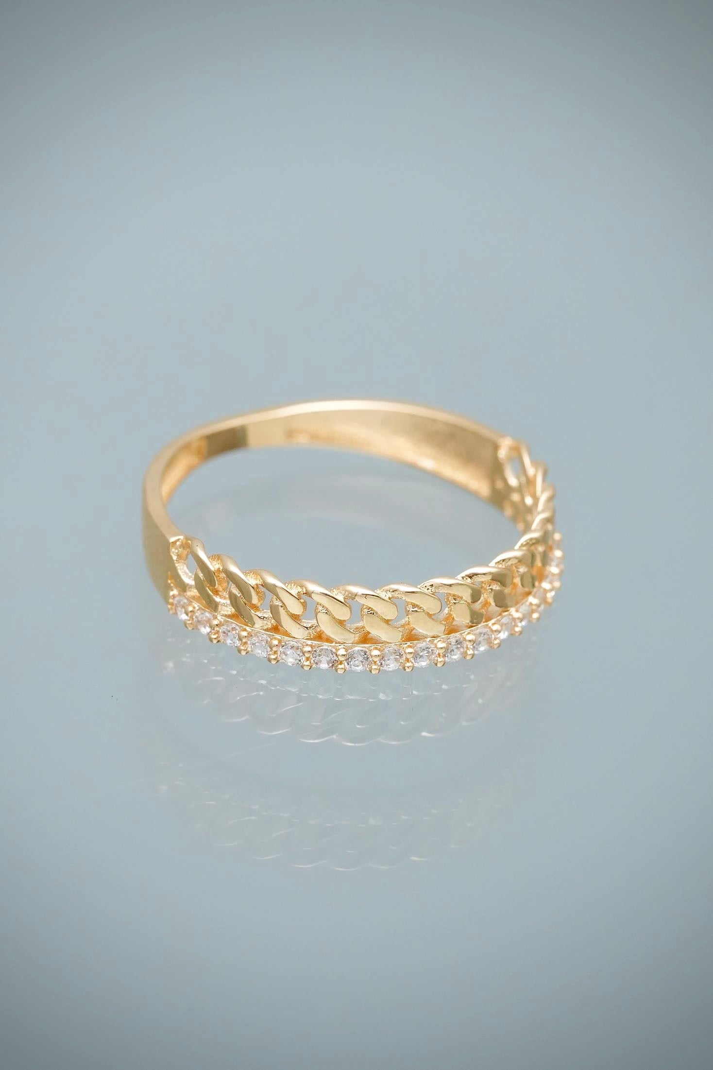 Anillo Cubano con Swarovski Blanco 1.7gr / Talla 6 — Oro Amarillo