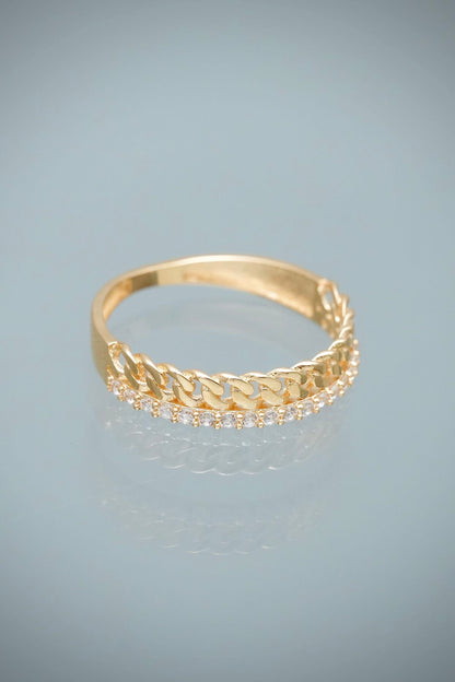 Anillo Cubano con Swarovski Blanco 1.7gr / Talla 6 — Oro Amarillo