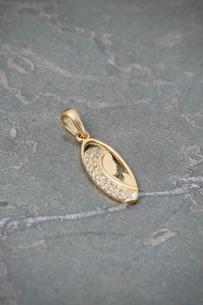 Dije Virgen con Swarovski Blanco 1.1gr / 2.2cm / 7.2mm — Oro Amarillo