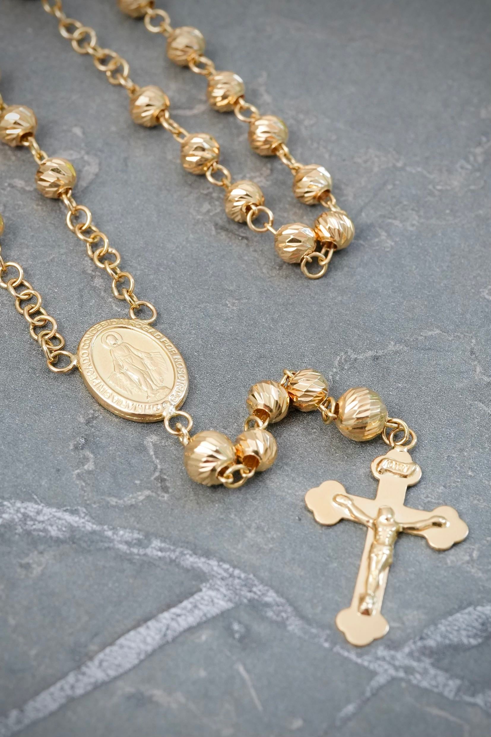 Rosario Diamantado de la Virgen de la Milagrosa 15.55gr / 60cm / 5 - 6mm — Oro Amarillo