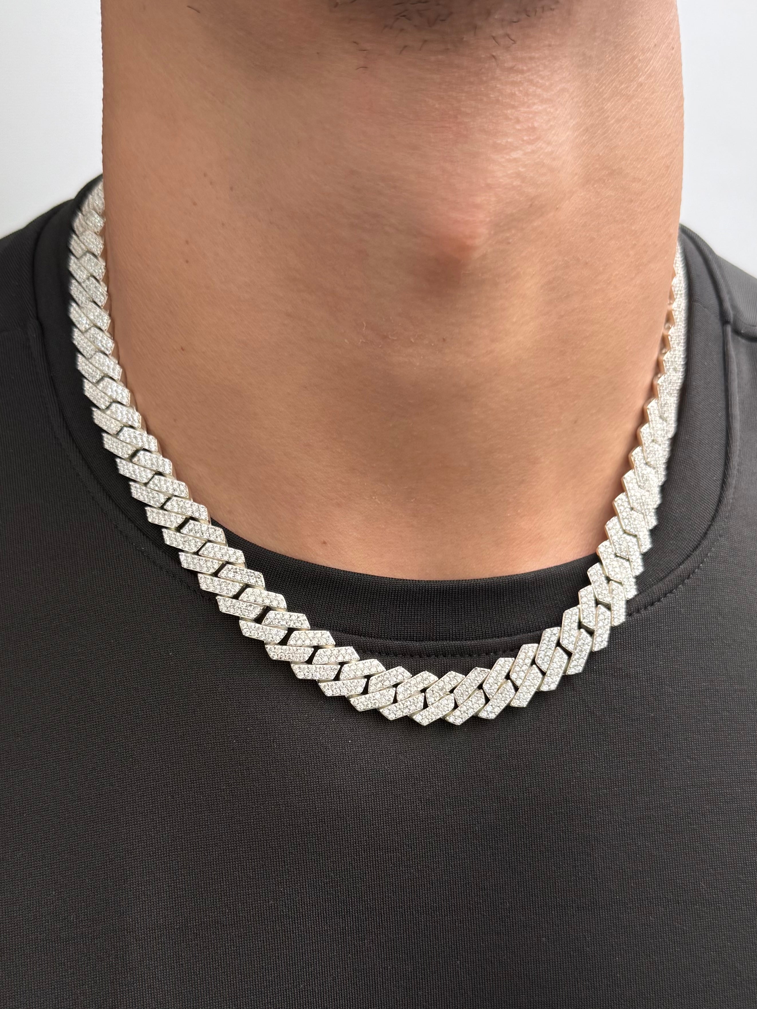 Cadena Cubana con Swarovski Blanco 138.7gr / 50cm / 12.3mm — Plata 925