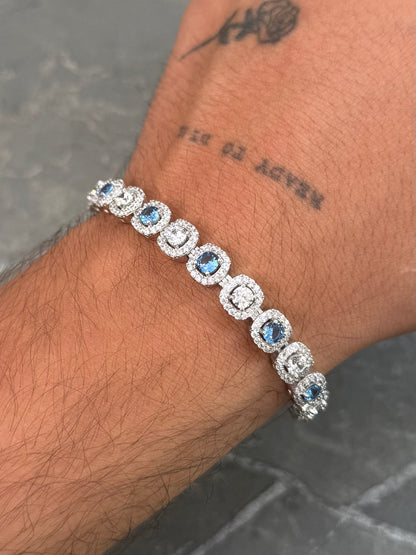 Pulso Tenis con Swarovski Azul y Blanco 20.1gr / 17cm / 7.6mm — Plata 925