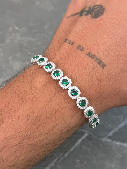 Pulso Tenis con Swarovski Verde y Blanco 19.45gr / 17cm / 7.6mm — Plata 925