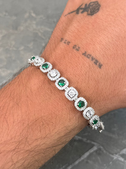 Pulso Tenis con Swarovski Blanco y Verde 21.8gr / 18.5cm / 7.7mm — Plata 925
