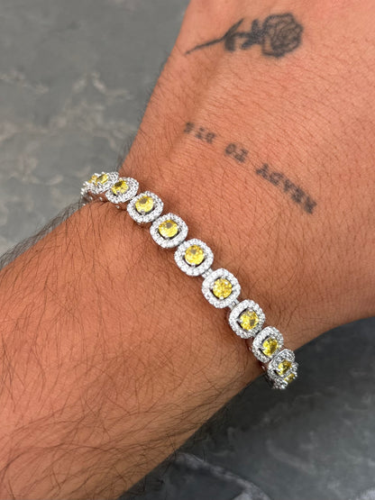 Pulso Tenis con Swarovski Amarillo y Blanco 20.4gr / 17cm / 7.6mm — Plata 925