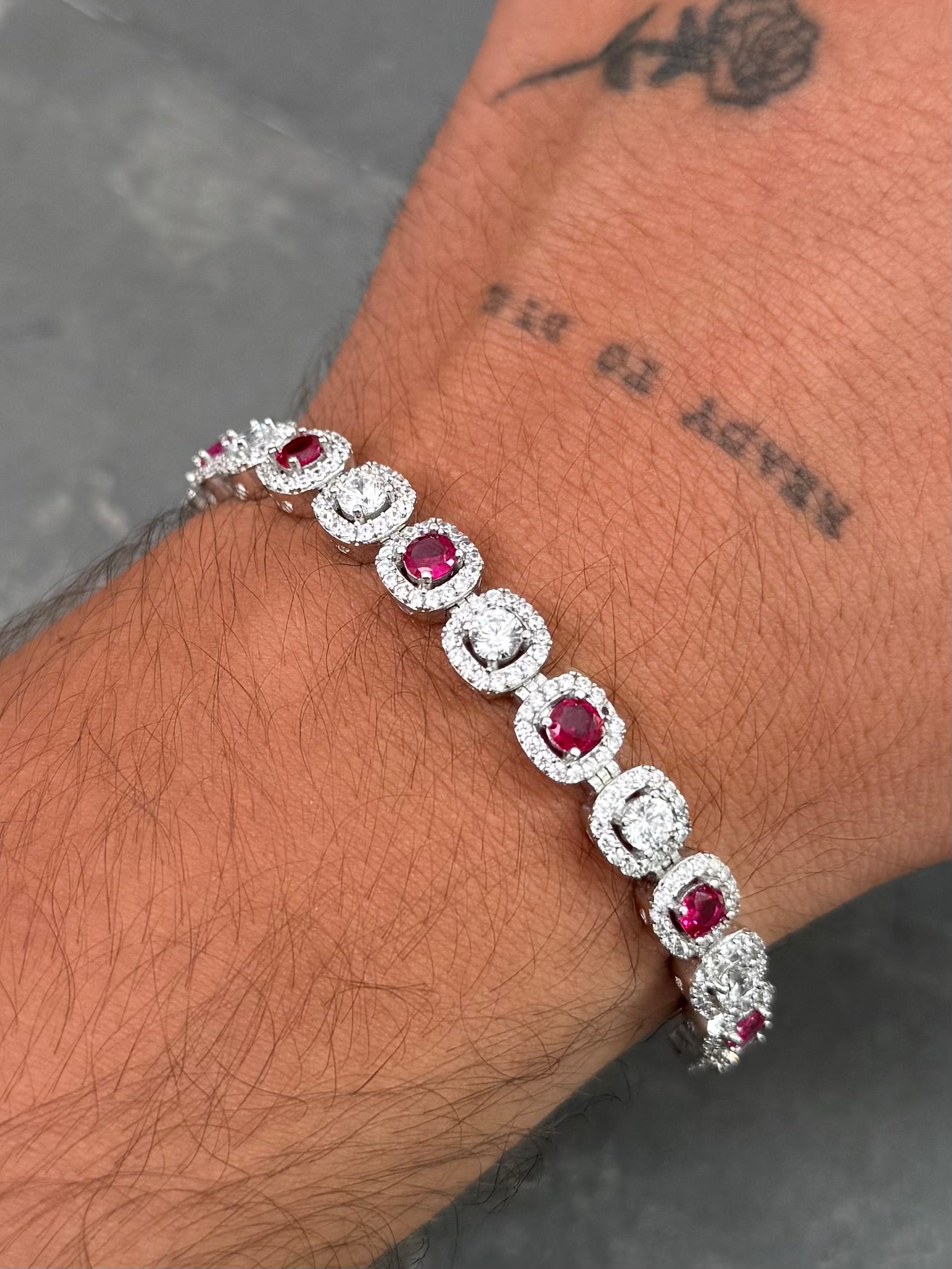 Pulso Tenis con Swarovski Fucsia y Blanco 21gr / 18cm / 7.6mm — Plata 925