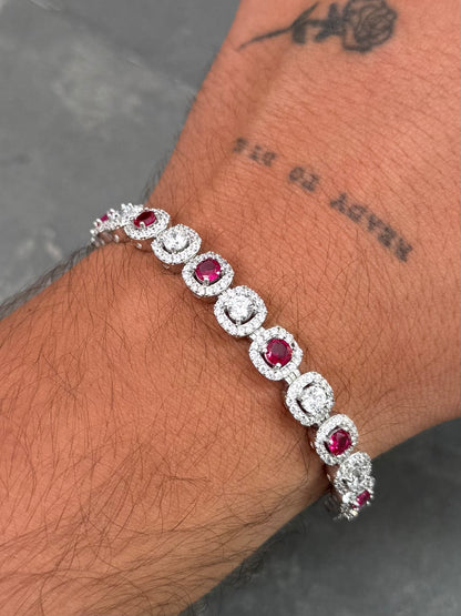 Pulso Tenis con Swarovski Fucsia y Blanco 21gr / 18cm / 7.6mm — Plata 925