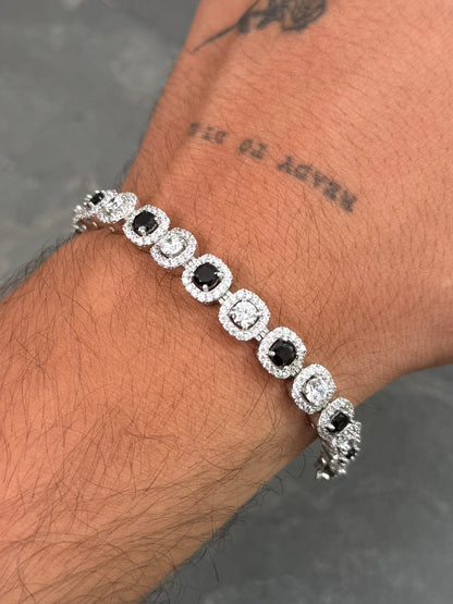 Pulso Tenis con Swarovski Negro y Blanco 20.7gr / 18cm / 7.7mm — Plata 925
